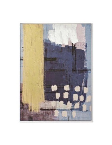 Tableau Toile MODERNE bleu/ocre/rose/blanc avec encadrement