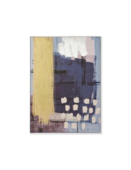 Tableau Toile MODERNE bleu/ocre/rose/blanc avec encadrement
