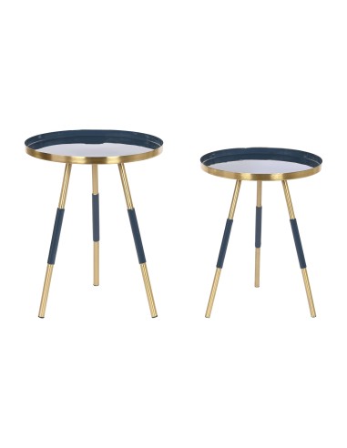 SET 2 TABLES AUXILIAIRES FER DORÉ et bleu
