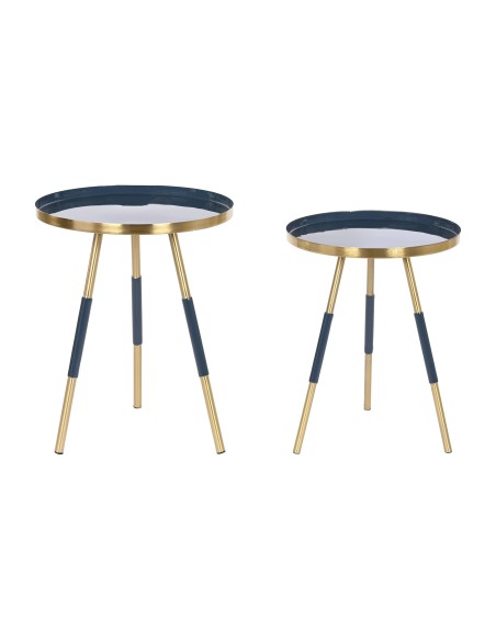 SET 2 TABLES AUXILIAIRES FER DORÉ et bleu