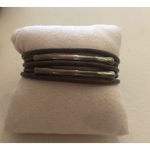 Bracelet homme en cuir 5 brins 2 tubes métal