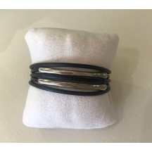 Bracelet homme en cuir 5 brins 2 tubes métal 2