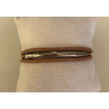MUSTANG Bracelet homme cuir 3 brins tube métal