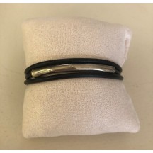 MUSTANG Bracelet homme cuir 3 brins tube métal 2