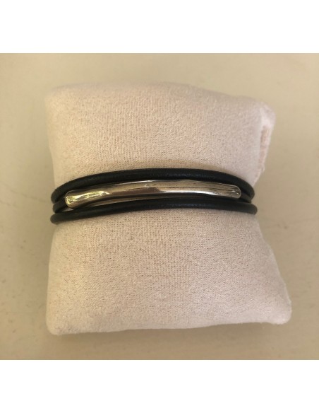 MUSTANG Bracelet homme cuir 3 brins tube métal