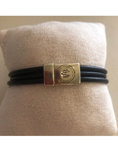 MUSTANG Bracelet homme cuir 3 brins tube métal