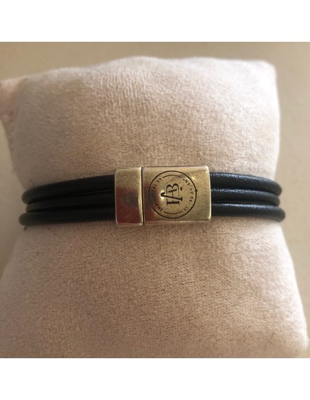 MUSTANG Bracelet homme cuir 3 brins tube métal