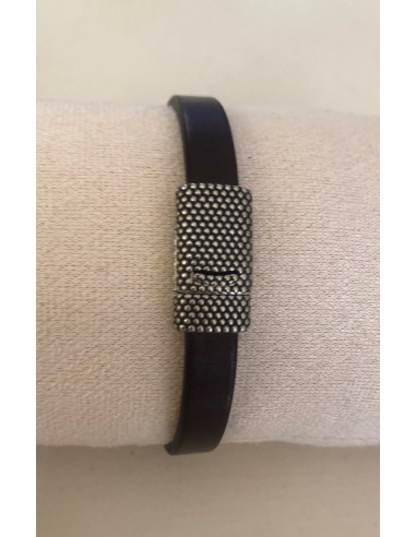 MINOTOR Bracelet homme cuir plat fermeture magnétique