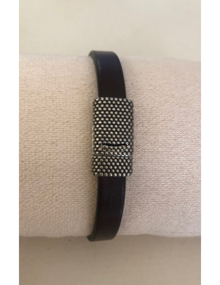 MINOTOR Bracelet homme cuir plat fermeture magnétique