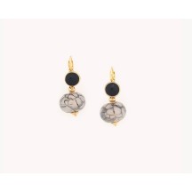 Boucles d'oreilles PEBBLES dormeuses Agathe grise Top Noir de la Marque NATURE Bijoux