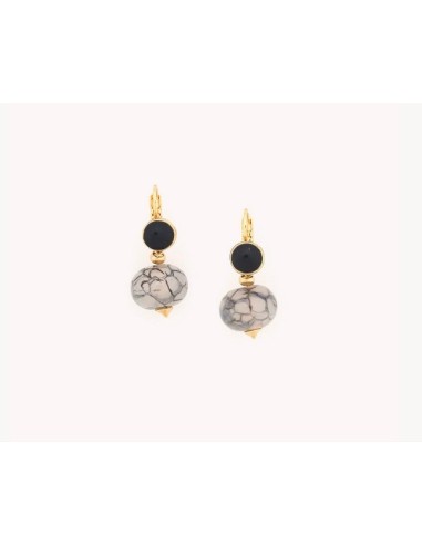 Boucles d'oreilles PEBBLES dormeuses Agathe grise Top Noir de la Marque NATURE Bijoux