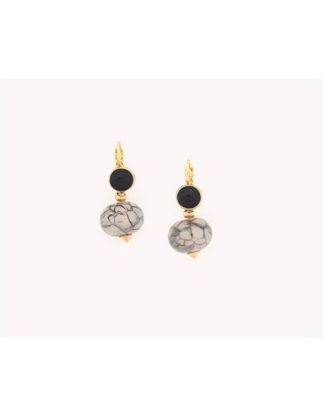 Boucles d'oreilles PEBBLES dormeuses Agathe grise Top Noir de la Marque NATURE Bijoux