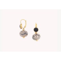 Boucles d'oreilles PEBBLES dormeuses Agathe grise Top Noir de la Marque NATURE Bijoux 2