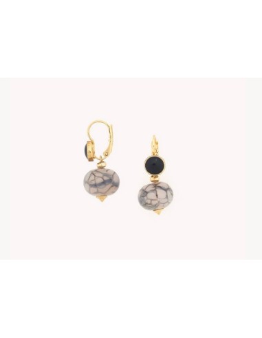 Boucles d'oreilles PEBBLES dormeuses Agathe grise Top Noir de la Marque NATURE Bijoux
