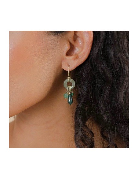 Boucles d'oreillles AGATA Verde Crochet anneau et pampilles de la marque Bijoux Nature