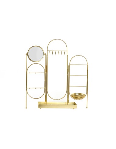 Porte-bijoux paravent metal doré avec miroir