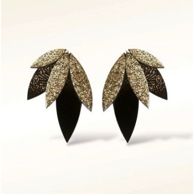 Boucles D'oreilles RIO Glitter Noir vernis/champagne pailleté de la marque Pepita Del Sol
