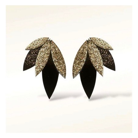 Boucles D'oreilles RIO Glitter Noir vernis/champagne pailleté de la marque Pepita Del Sol