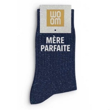 Chaussettes à paillettes " Mère parfaite" Marine taille 36-40