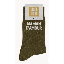 Chaussettes à paillettes " Maman d'amour " Kaki taille 36-40