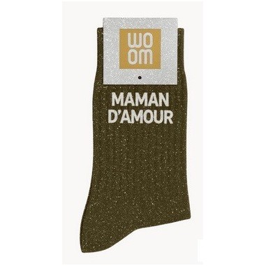 Chaussettes à paillettes " Maman d'amour " Kaki taille 36-40