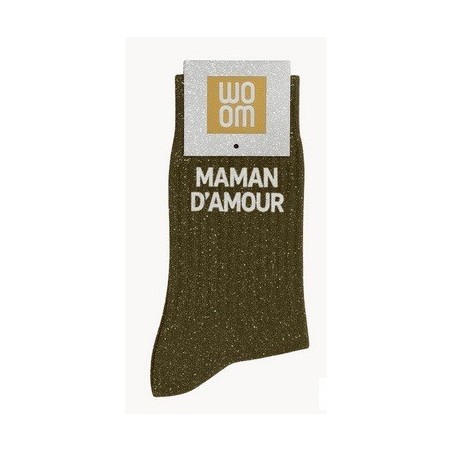Chaussettes à paillettes " Maman d'amour " Kaki taille 36-40