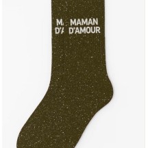 Chaussettes à paillettes " Maman d'amour " Kaki taille 36-40 2