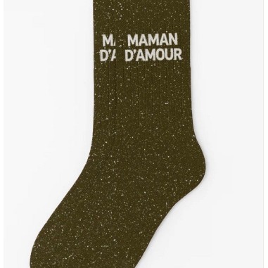 Chaussettes à paillettes " Maman d'amour " Kaki taille 36-40