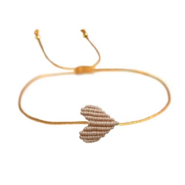 Bracelet tissage perles coeur beige