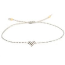 Bracelet tissage perles petit coeur argenté ajustable