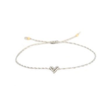 Bracelet tissage perles petit coeur argenté ajustable