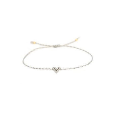 Bracelet tissage perles petit coeur argenté ajustable