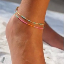 Bracelet de cheville miyuki menthe doré 2