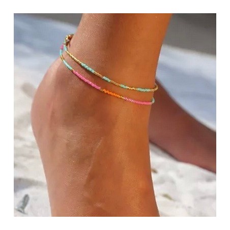 Bracelet de cheville miyuki menthe doré
