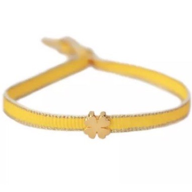 Bracelet tissé trèfle jaune