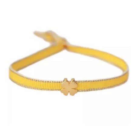 Bracelet tissé trèfle jaune