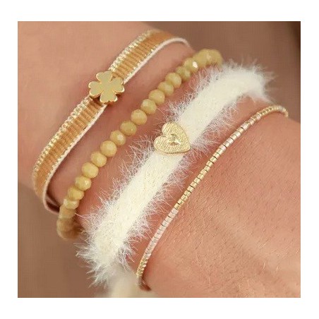 Bracelet tissé trèfle doré