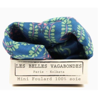 Carré de soie 100% 50x50cm Albertine bleu