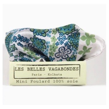 Carré de soie 100% 50x50cm Caraibes Bleu