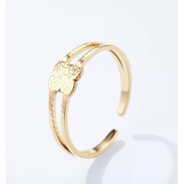 Bague en acier inoxydable dorée - trèfle simple ajustable