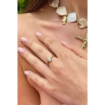 Bague en acier inoxydable dorée - strass ajustable 2