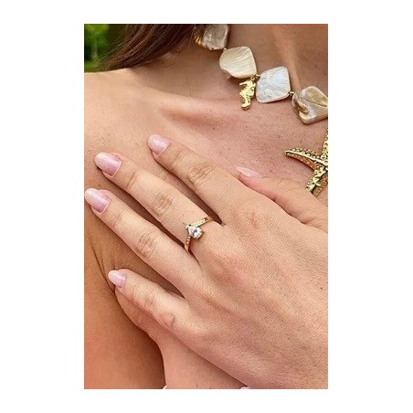 Bague en acier inoxydable dorée - strass ajustable