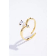 Bague en acier inoxydable dorée - strass ajustable