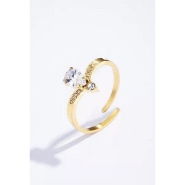 Bague en acier inoxydable dorée - strass ajustable