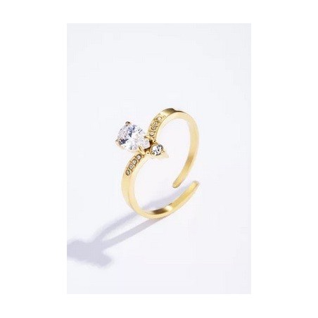 Bague en acier inoxydable dorée - strass ajustable