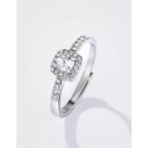 Bague en acier inoxydable argent - carré strassé ajustable