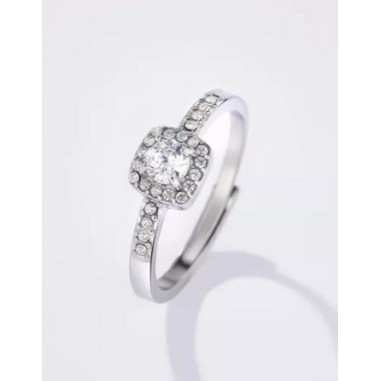 Bague en acier inoxydable argent - carré strassé ajustable
