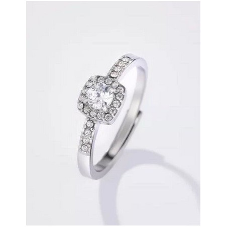 Bague en acier inoxydable argent - carré strassé ajustable
