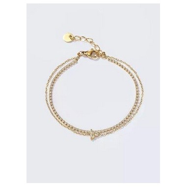 Bracelet en acier inoxydable Or ou Argent strass et fleur