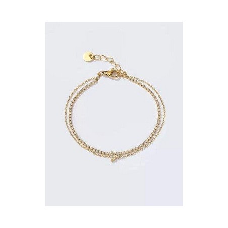 Bracelet en acier inoxydable Or ou Argent strass et fleur